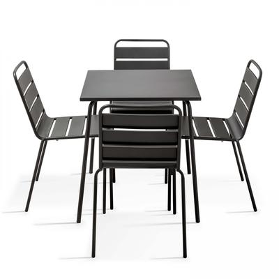 Set aus Gartentisch (70 cm) und 4 Metallstühlen Grau