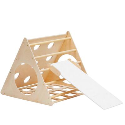 Pikler-Dreieck aus Holz + Rutsche/Kletterwand, Beige