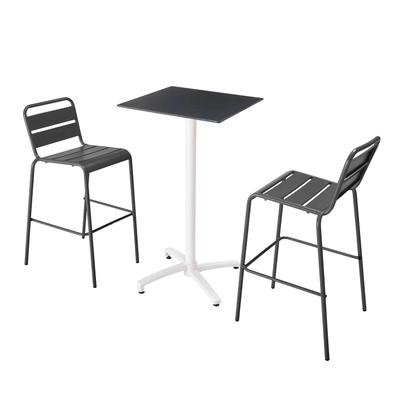 Stuhl Hochdrucklaminat-Tisch in Schwarz und 2 hohe graue Stühle