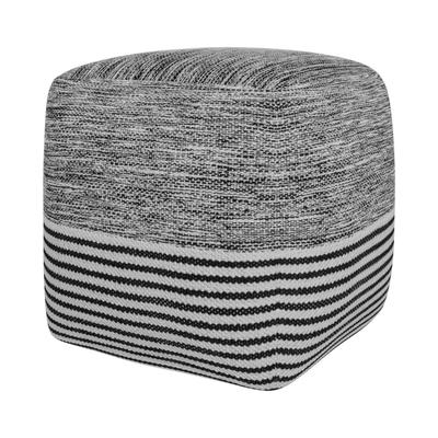 Quadratischer Pouf in Grau, Schwarz und Weiß aus Baumwolle, 40 cm