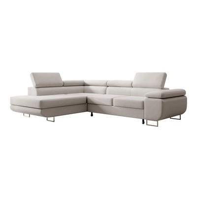 Ecksofa mit Schlaffunktion, Veloursbezug in Creme, linksseitig