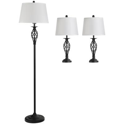 3er-Lampenset mit 2 Tischlampe und eine Stehlampe, Schwarz und Weiß