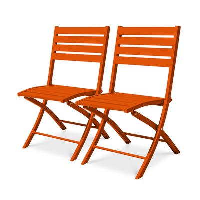 Set mit 2 orangefarbenen Gartenstühlen aus Aluminium