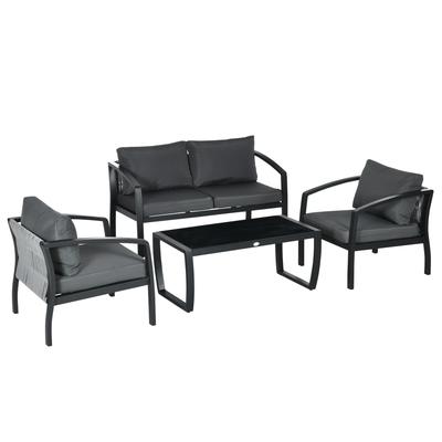 Gartenmöbel-Set mit Sitzkissen aus Stahl, schwarz