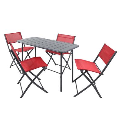 Gartenset 1 Tisch und 4 Stühle aus Metall, 110 cm, rot