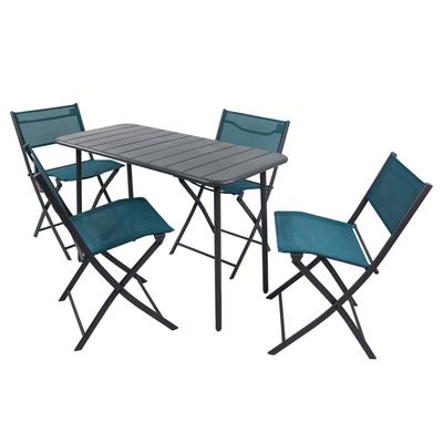 Gartenset 1 Tisch und 4 Stühle aus Metall, 110 cm, blau