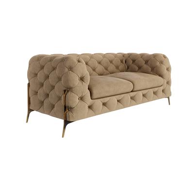 2-Sitzer Chesterfield Sofa aus Samt mit Metall-Füßen, Beige