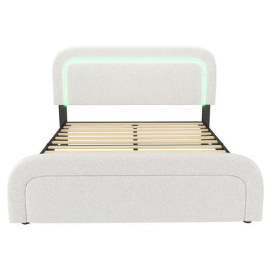 Polsterbett mit USB Typ C und LED-Licht, aus Stoff, 140x200 cm, weiß