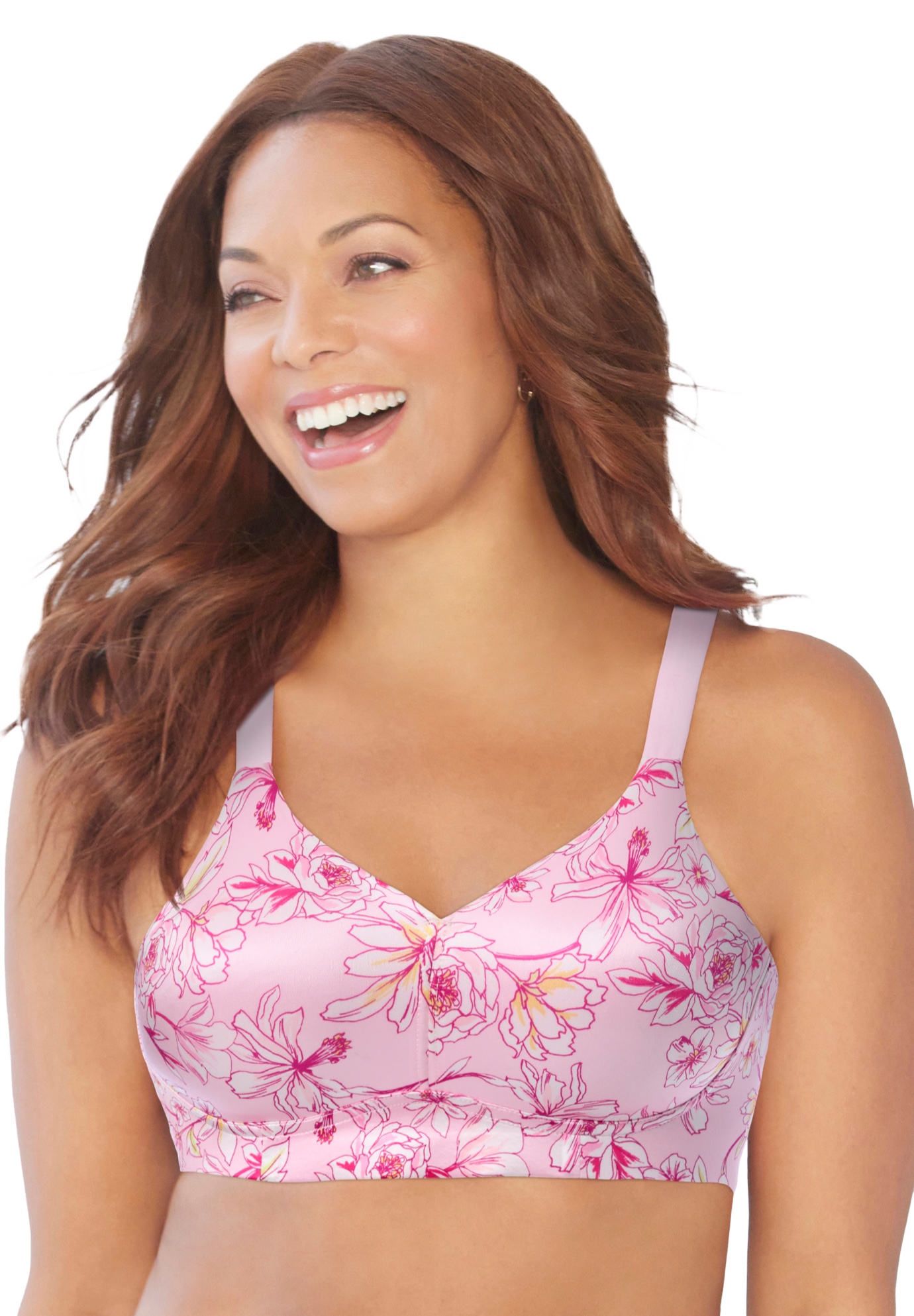 Plus Size Women's Wireless Back Smoothing Bra by Catherines in Pink Floral Bloom (Size 44 D)