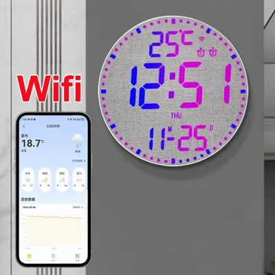 Smart Wifi Bunte LED Große Digitale Wanduhr Temperatur Datum Woche Display Dual Alarme Digitaluhr 12/24 h HomeDecor Fernbedienung