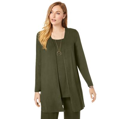 Plus Size Women's Everyday Stretch Knit Open Front Cardigan by Jessica London in Dark Olive Green (Size 12)