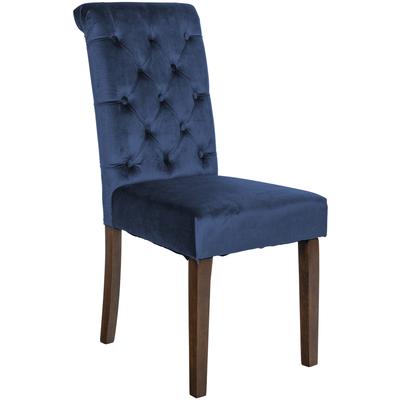 Esszimmerstuhl mit Füße aus Holz und Sitz aus Samt blau