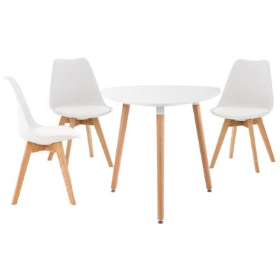 Essgruppe mit 3 Stühlen und 1 Tisch aus Holz weiß