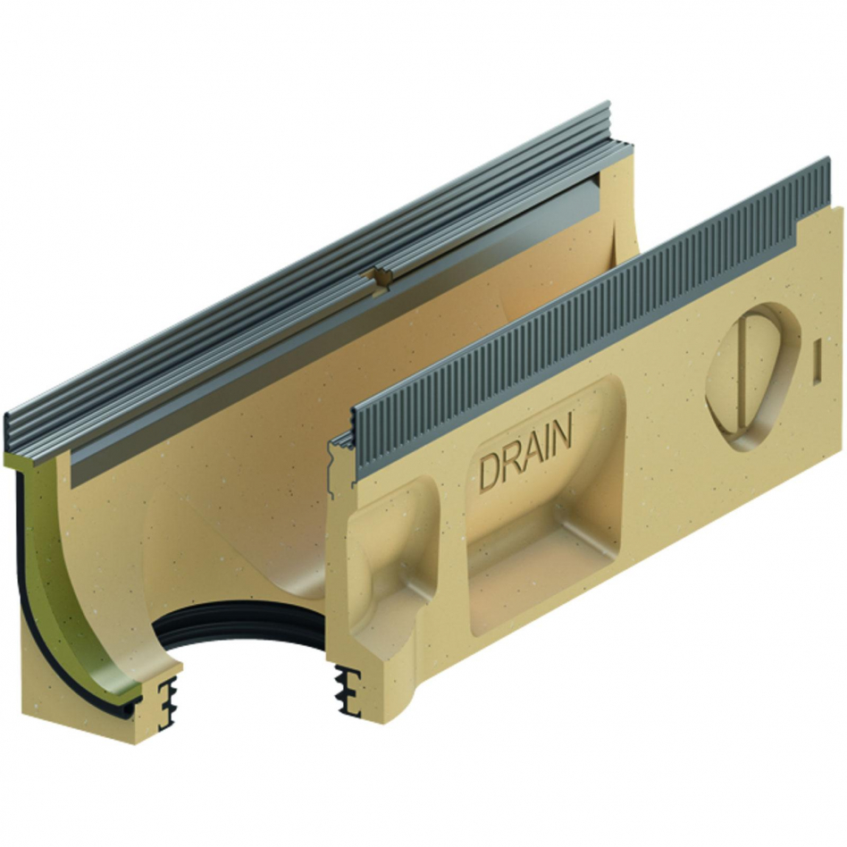 ACO Drain Multiline Seal in V100 Entwässerungsrinne ohne Sohlengefälle mit senkrechtem Rohranschluss, Stahl verzinkt, 0.2,500 mm Image