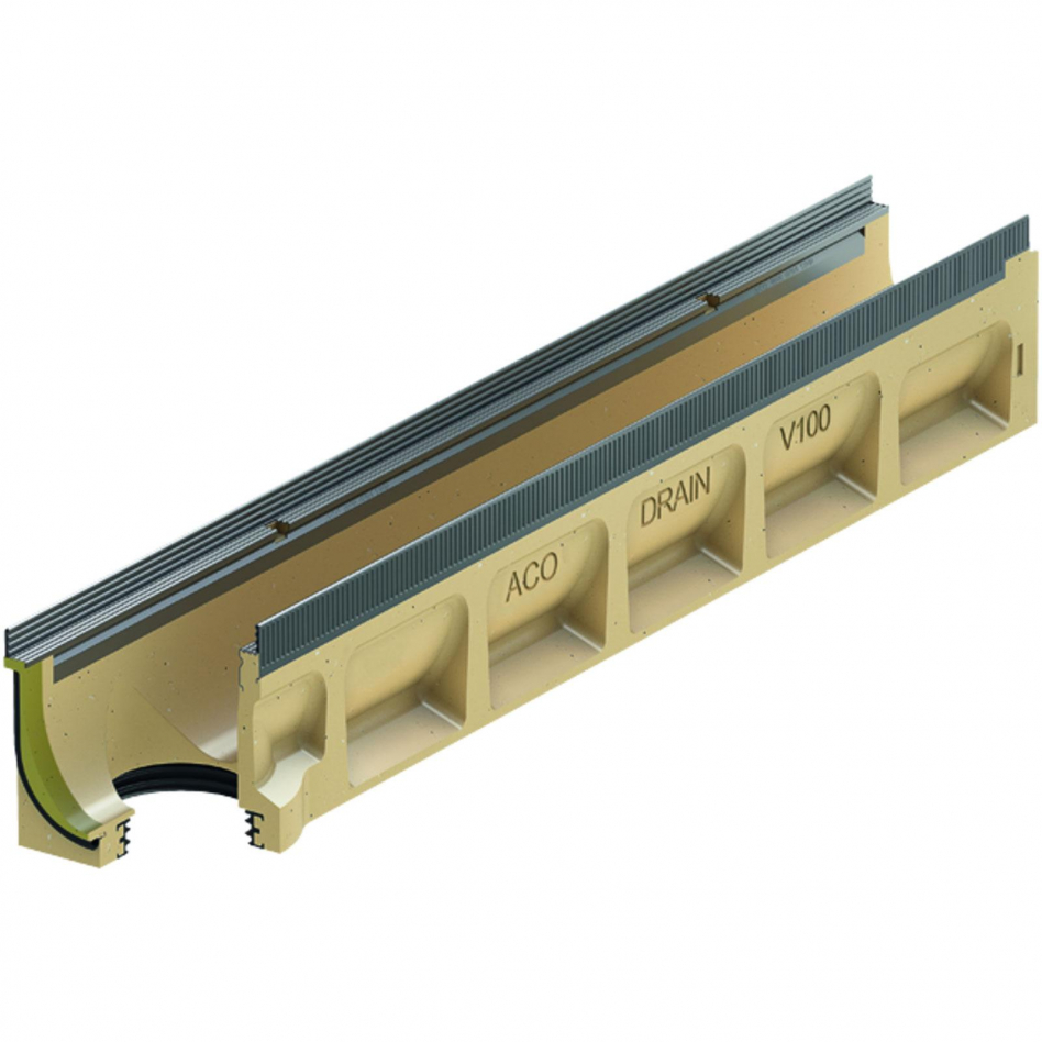 ACO Drain Multiline Seal in V100 Entwässerungsrinne ohne Sohlengefälle mit senkrechtem Rohranschluss, Edelstahl, 1000 mm,20.0.2 Image