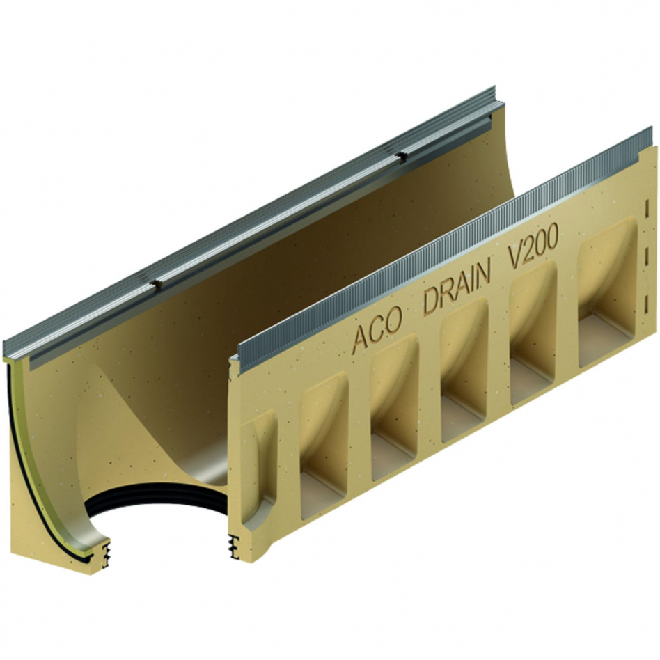 ACO Drain Multiline Seal in V200 Entwässerungsrinne ohne Sohlengefälle mit senkrechtem Rohranschluss, Stahl verzinkt, 10.0.2,1000 mm Image
