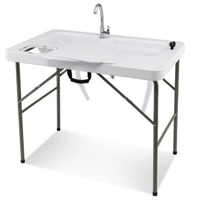 Costway Fish Cleaning Table with 2 Sinks and 360° Rotatable Fauce-White