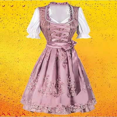 Karneval Oktoberfestbier Kostüm Kleid Dirndl Trachtenkleider Oktoberfest / Bier Bayerisch Traditioneller Stil Traditionelles Kostümkleid Wiesn Damen Stoff im traditionellen Stil Blusen Kleid Schürze Image