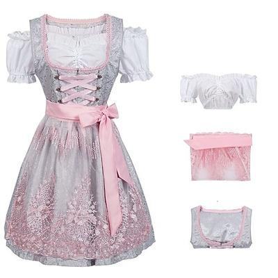 Karneval Oktoberfestbier Kostüm Kleid Dirndl Trachtenkleider Oktoberfest / Bier Bayerisch Traditioneller Stil Traditionelles Kostümkleid Wiesn Damen Stoff im traditionellen Stil Blusen Kleid Schürze Image