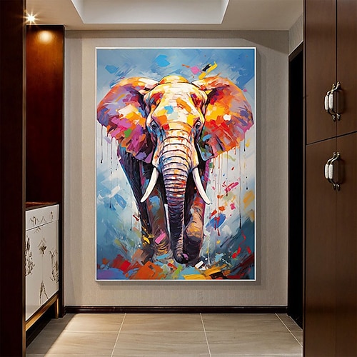 handgemachtes Original Ölgemälde Löwe und Elefant auf Leinwand großes abstraktes Tier Leinwand Wandkunst modernes impressionistisches Löwen Kunstwerk für Wohnzimmer Schlafzimmer Dekor kein Rahmen Image