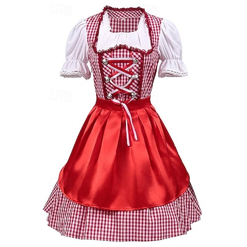Oktoberfest Kleid Dirndl Trachtenkleider Oktoberfest / Bier Bayerisch Traditionelles Kostümkleid Wiesn Damen Stoff im traditionellen Stil Bluse Kleid Schürze Image
