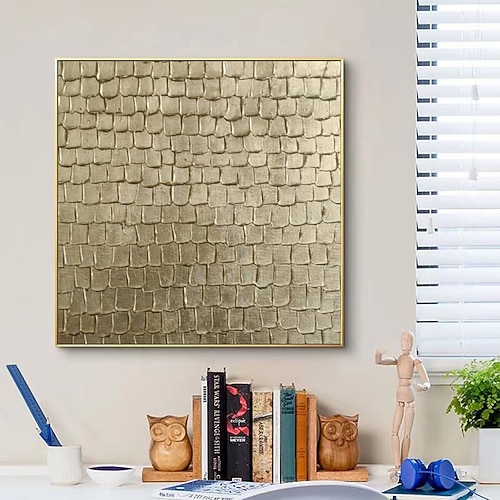 Blattgold Originalgemälde, Goldwandkunst, handgemalt, 3D Goldstrukturkunst, Goldmetallgemälde auf Leinwand, Wandkunst, Wohndekor, gespannter Rahmen, fertig zum Aufhängen oder ungerahmt Image