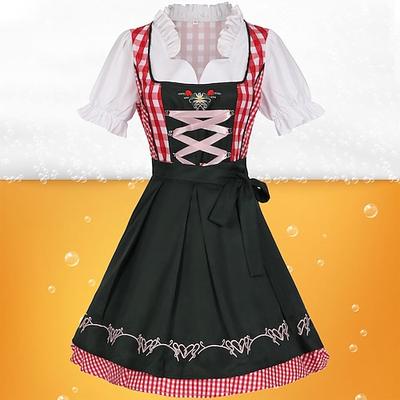 Karneval Oktoberfestbier Kostüm Kleid Dirndl Trachtenkleider Oktoberfest / Bier Bayerisch Traditioneller Stil Traditionelles Kostümkleid Wiesn Damen Stoff im traditionellen Stil Kleid Schürze Image