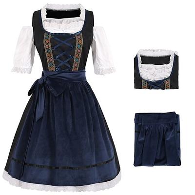 Karneval Oktoberfestbier Kostüm Kleid Dirndl Trachtenkleider Oktoberfest / Bier Bayerisch Traditionelles Kostümkleid Wiesn Damen Stoff im traditionellen Stil Kleid Schürze Image