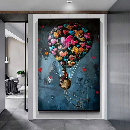 Ballon-Ölgemälde handgemalt Leinwand Ballongemälde Kunst Ölgemälde Wandkunst Leinwanddesign Heißluftballon-Graffiti-Gemälde Image