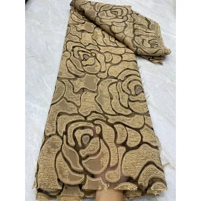 Cheap Gold African Jacquard Brocade Lace Fabric 2024 High Quality French Nigerian Organza Voile Lace