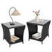 J-SUN-7 Patio PE Rattan Side Table - Set of 2 Outdoor Coffee Table End Table w/Glass Top Steel Frame