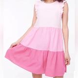 J. Crew Dresses | J Crew Linen Blend Ruffle Pink Colorblock Tiered Dress Ombre Feminine Size 12 | Color: Pink | Size: 12