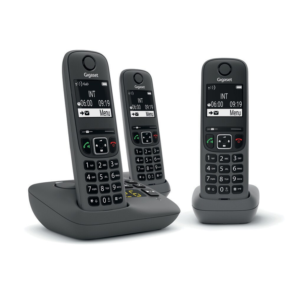 GIGASET AE 690A Trio anthrazit Schnurloses-Telefon (mit Anrufbeantworter, Freisprechen, bis zu 100 Telefonbucheinträge, 3 Mobilteile) Image