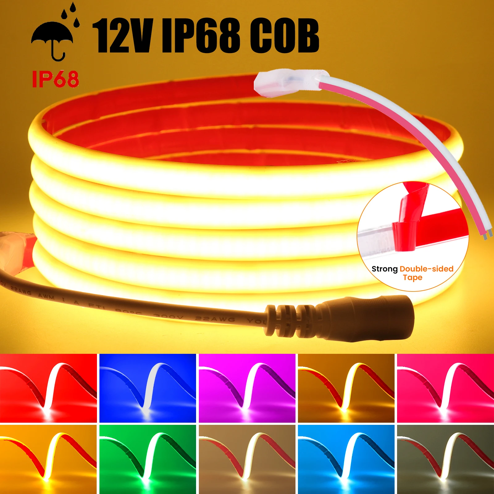 IP68 wasserdichtes COB-LED-Streifenlicht, 12 V, 320 LEDs/m, flexibles LED-Neonband für Outdoor-Schwimmbad, lineare Beleuchtung mit hoher Dichte Image