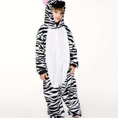 Kid's Zebra Comfy Jumpsuits, Button Front Hooded Romper, Flannel Cute Clothing For Boys & Girls