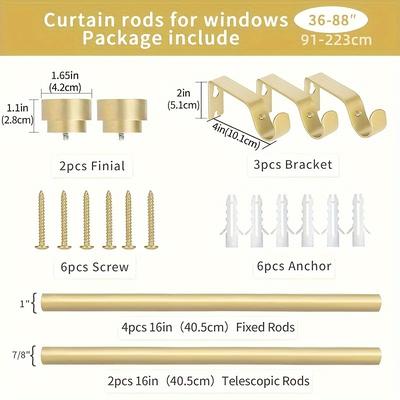 1set Golden Curtain Rods, 1 Inch Diameter Heavy Du...