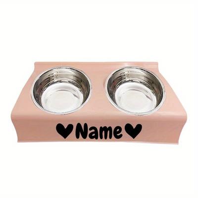 TEMU Personalized Dog Double Bowls With Elevated Feeder Stand, Stainless Food & Water Bowl With Custom Stand