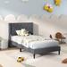 Costway Twin Size Upholstered Platform Bed With Button Tufted Wingback Headboard Grey