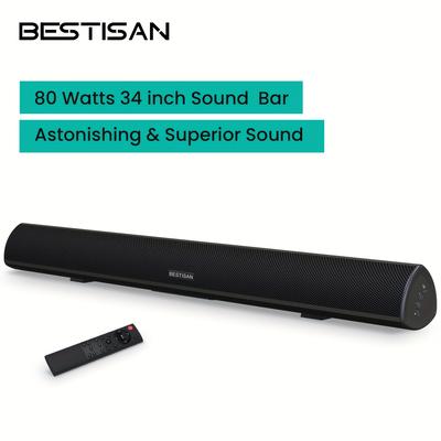 TEMU 80 Watts Soundbar, Sound Bars For Tv For Home Theater System (arc, Bt5.0, Aux, Opt, Usb Port To Play Local Music, 34 Inch, Dsp, Strong Bass, Wall Mountable, Bass Adjustable, Aux Output Port)