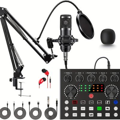 Podcast Equipment Bundle, Audio Interface With All In 1 Live Sound Card And Bm800 , Podcast Microphone, Perfect For Recording, Live Streaming