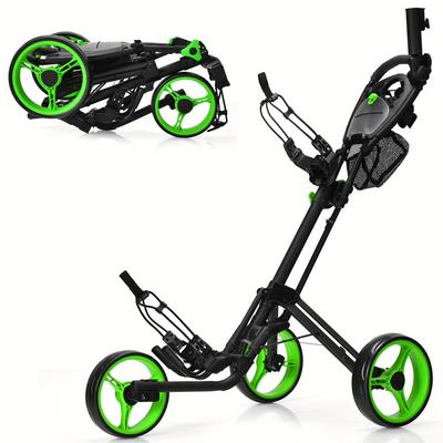 Gymax 3 Wheels Foldable Golf Push Pull Cart Trolle...