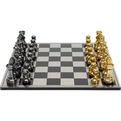 Deko-Objekt Schachbrett mit Figuren, gold und schwarz, 60x60cm