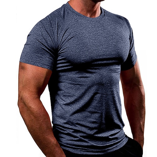 Herren T-Shirt Kurzarm Rundhalsausschnitt T-Shirt Muskelshirt Kurzarmhemd Außen Schnelltrocknend Training Weich Schweißableitend Sommer Polyester Schwarz Weiß Marinenblau Fitnessstudio Klettern Image