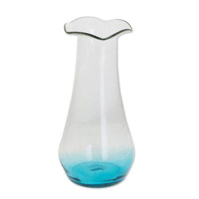 Glistening Sea,'Handblown Recycled Glass Vase with Blue Accent'