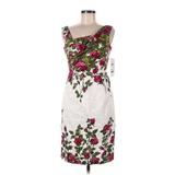 London Times Casual Dress - Sheath Boatneck Sleeveless: White Floral Motif Dresses - New - Women's Size 8 Petite