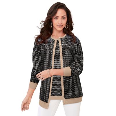 Plus Size Women's Fine Gauge Cardigan by Jessica London in New Khaki Simple Geo (Size 26/28) Sweater