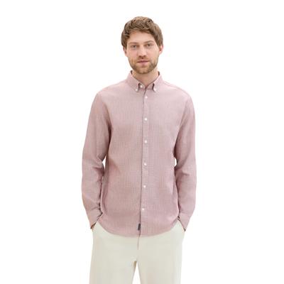 Langarmhemd TOM TAILOR, Herren, Gr. S, N-Gr, rot (burgundy weiß structure), Obermaterial: 100% Baumwolle, Strukturmuster, casual, regular fit taillenbedeckt, ohne Ausschnitt, Langarm, Hemden, mit Struktur Image