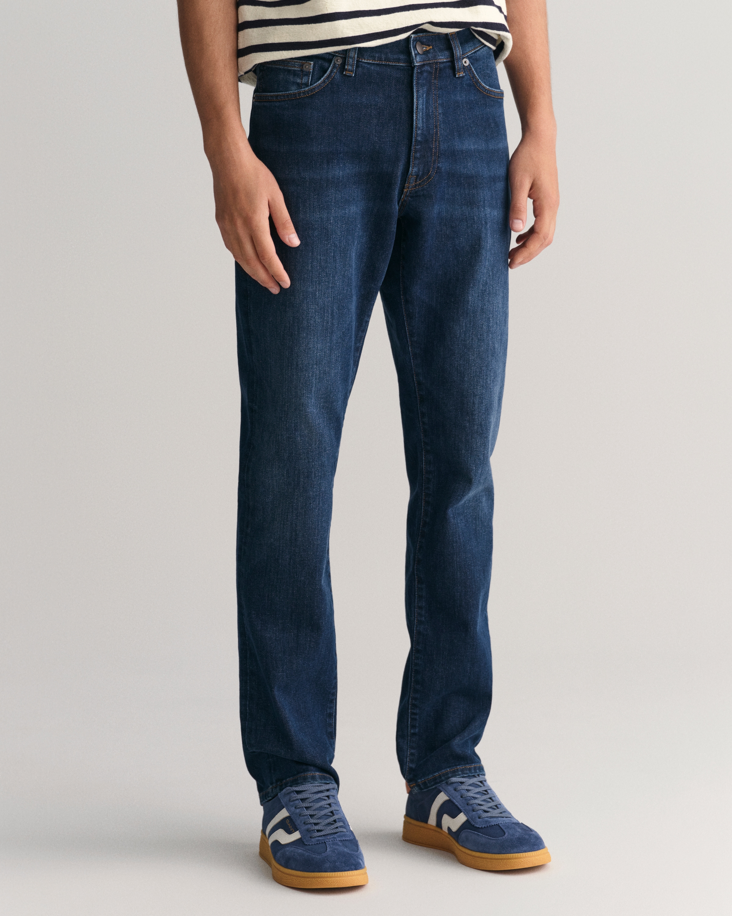 Slim-fit-Jeans GANT "SLIM GANT JEANS", Herren, Gr. 31, Länge 34, blau (dunkelblau worn in), Denim/Jeans, Obermaterial: 97% Baumwolle, 2% Polyester, 1% Elasthan, slim fit, Jeans Slim-fit-Jeans