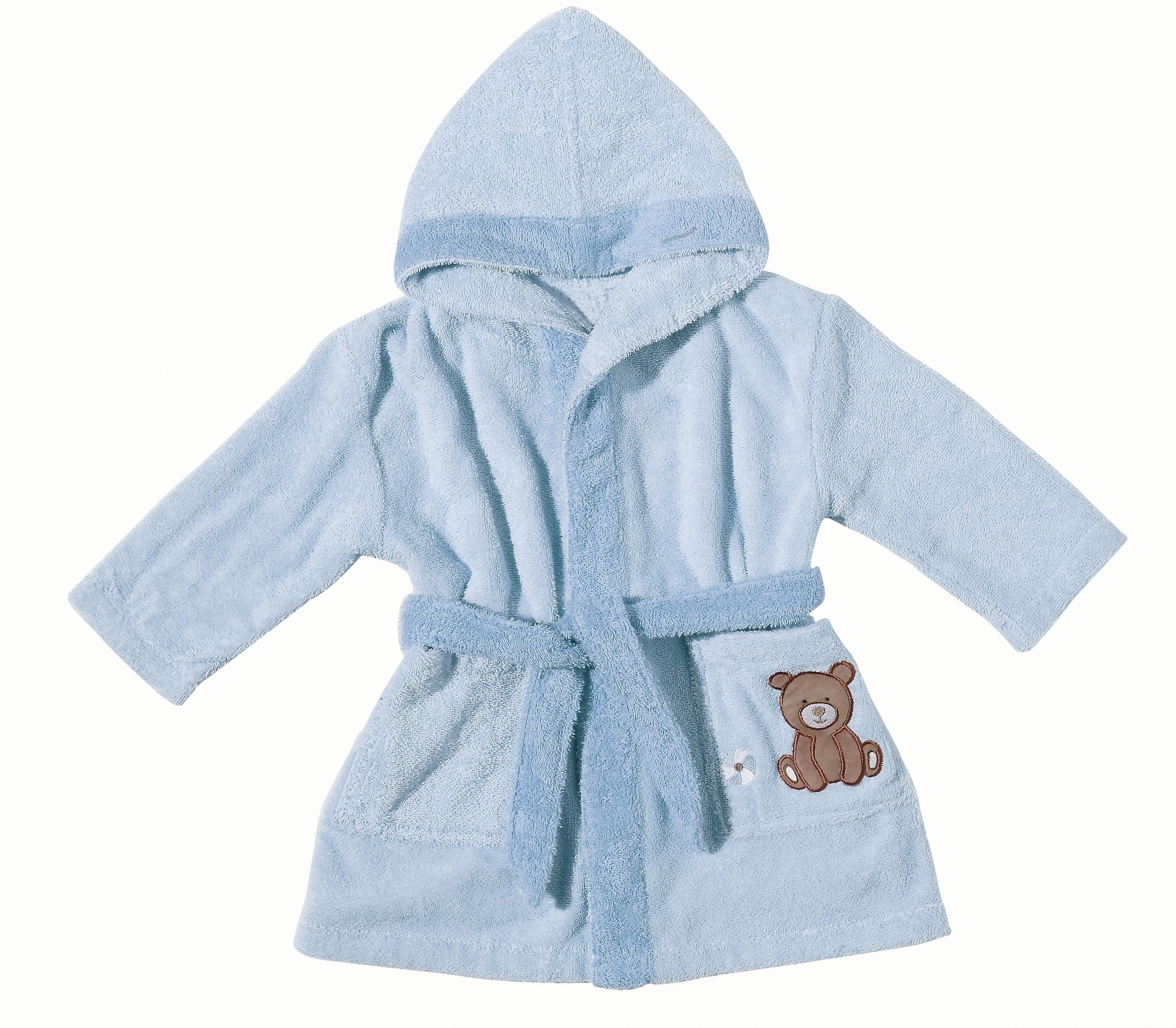 Babybademantel EGERIA "Teddy Bear" Gr. 104, blau (hellblau), L:63cm, Walkfrottee, Hausmäntel, mit Kapuze und kleiner Stickerei, Organic Cotton Image
