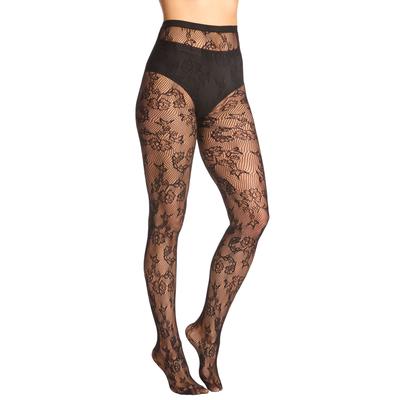 Plus Size Women's Textured Pattern Tights by Comfort Choice in Black Floral (Size 2X)